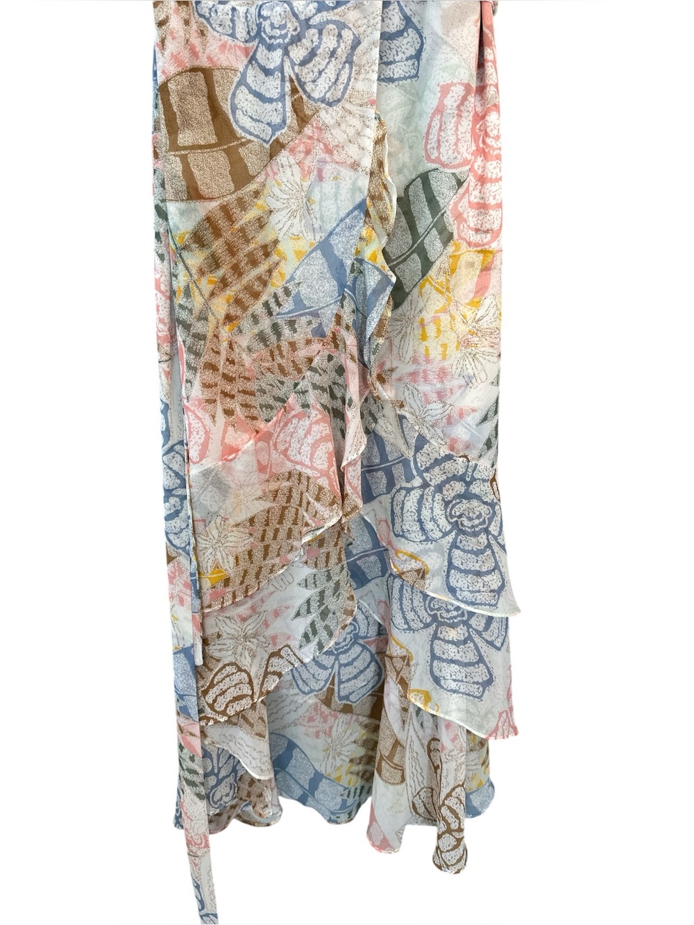 WHBM Ruffle Sleeve Seashell Chiffon Wrap Dress - Picture 4 of 8